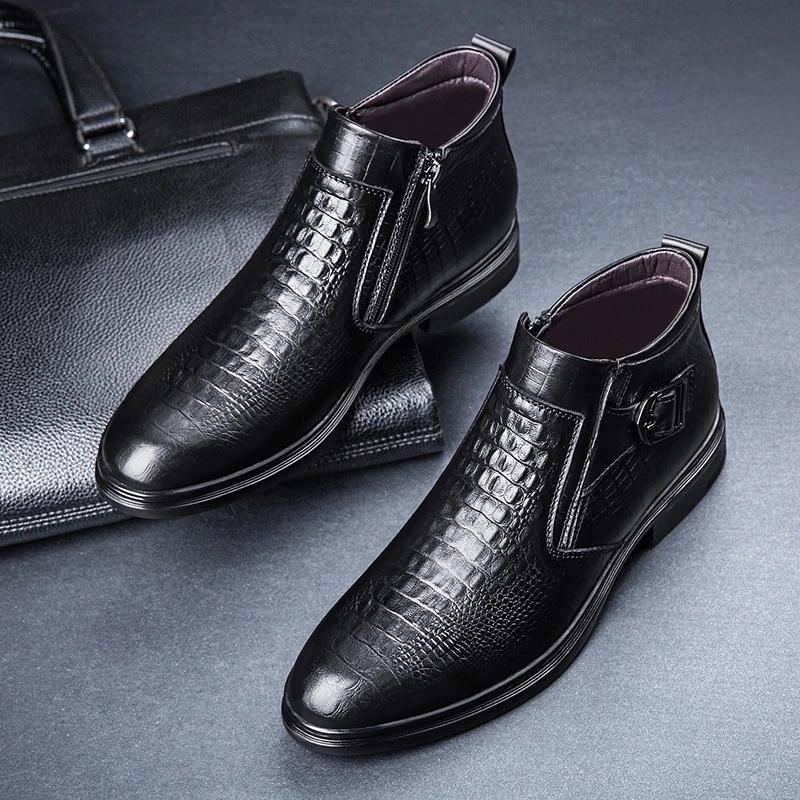 Fashion Classic Brand Men's Genuine Leather Casual Shoes Thick Soled Winter New Men's High Top Ankle Boots Office Business Short Boots