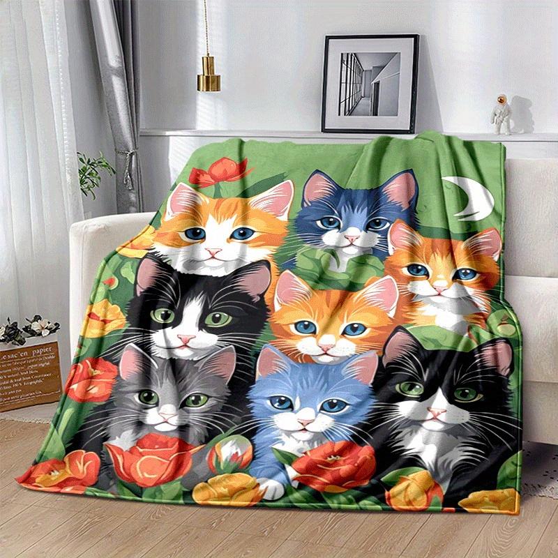 1pc Cute Cat Printing Lightweight Flannel Blanket, Comfortable and Warm Blanket, for Camping Sofa Bed and Couch Office, in All Seasons