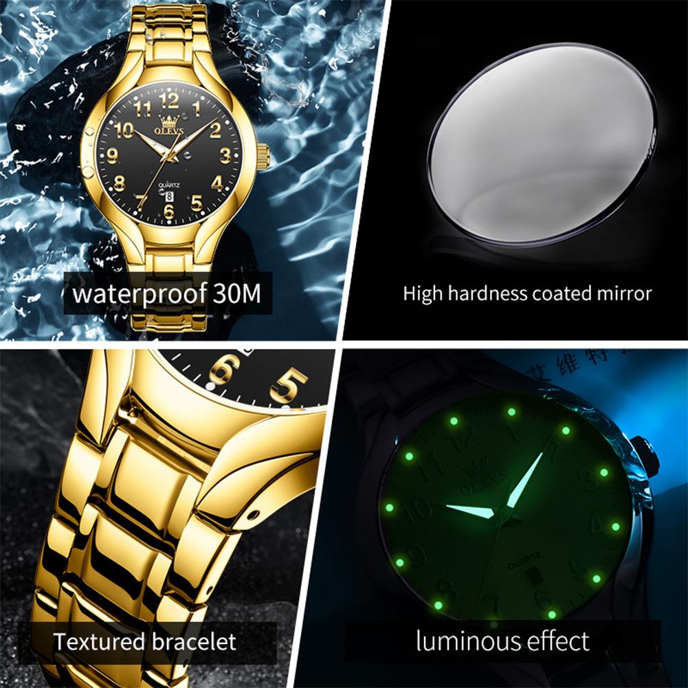 OLEVS Original Brand Luxury Quartz Watch for Men Gold Stainless Steel Strap Waterproof Luminous Auto Date Fashion Wristwatch Men