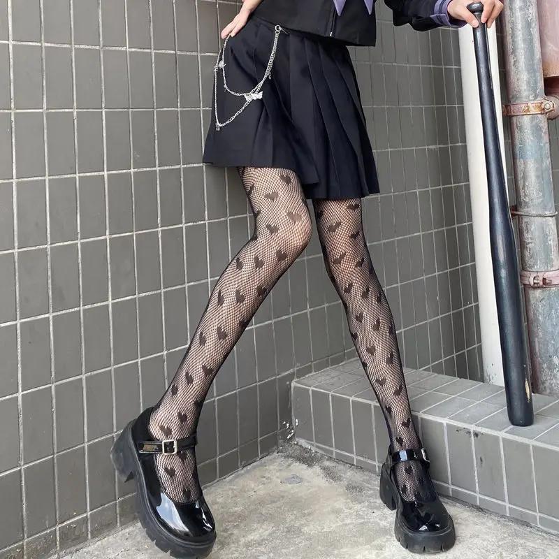 Heart Flower Mesh Japanese Girls Lolita Ins Tights Stockings White Fishnet Pantyhose Female Women Sexy Love Dot Summer Leggings