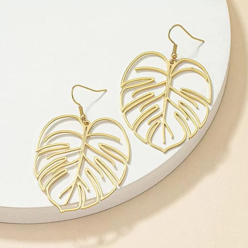 

European Cutout Leaf Earrings: Electroplated Metal Style for Autumn/Winter