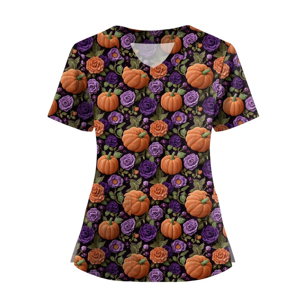 Women's Short Sleeved Solid Color V-neck Buttonable Side Slit Top T-shirt