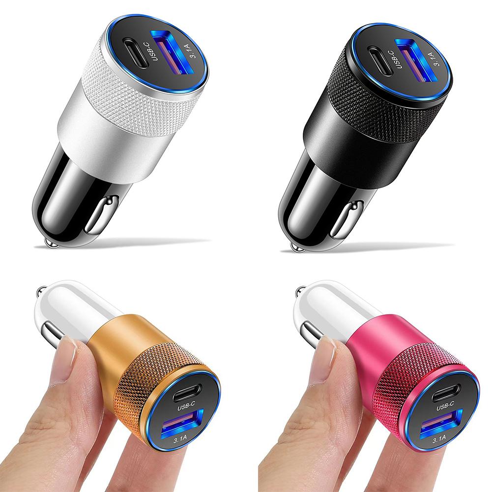 3.1A USB+PD Car Charger 1 To 2 Threaded Plug Mini Portable Multi-Functional Type-C Charger For Mobile Phones
