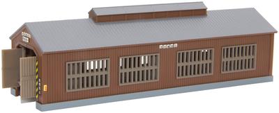 Rokuhan Z Gauge Single-Track Engine Shed with Automatic Opening and Closing Doors, Dark Brown, S070-2, Model Railroad Supplies