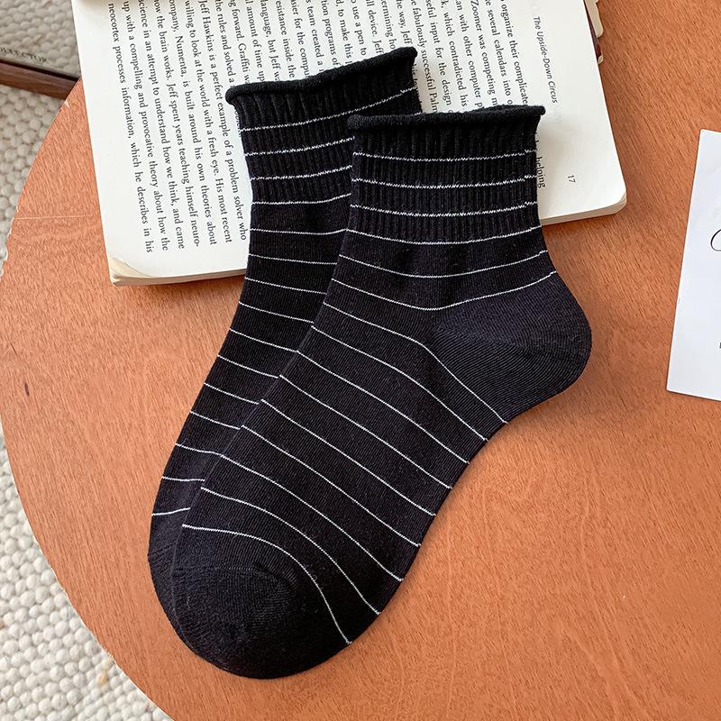 

Женские хлопковые носки до середины икры - Осень/Зима, Подвернутый край, Тонкая полоска, Бесшовные, Вдохновленные японским и корейским стилем, 25 цветов One Size