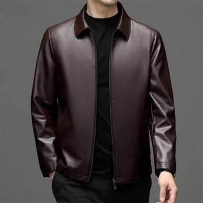 Schafe echte Lederjacke Herren Business Fleece Lederjacke mittleren Alters Herbst und Winter dünne lose Oberbekleidung