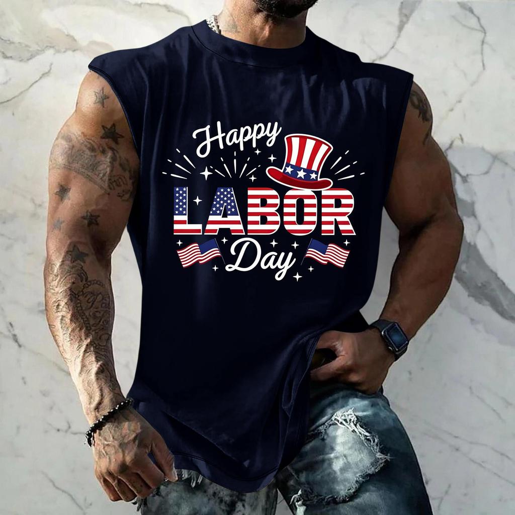 Men's Sleeveless Muscle Tank Top Casual Loose Fit Graphic Print Workout Gym Shirt Summer Sportswear