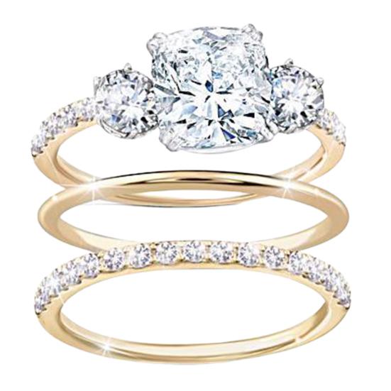 

3 шт./компл. Кольцо с инкрустацией стразами, износостойкий сплав, женское кольцо на палец для свадьбы US 11