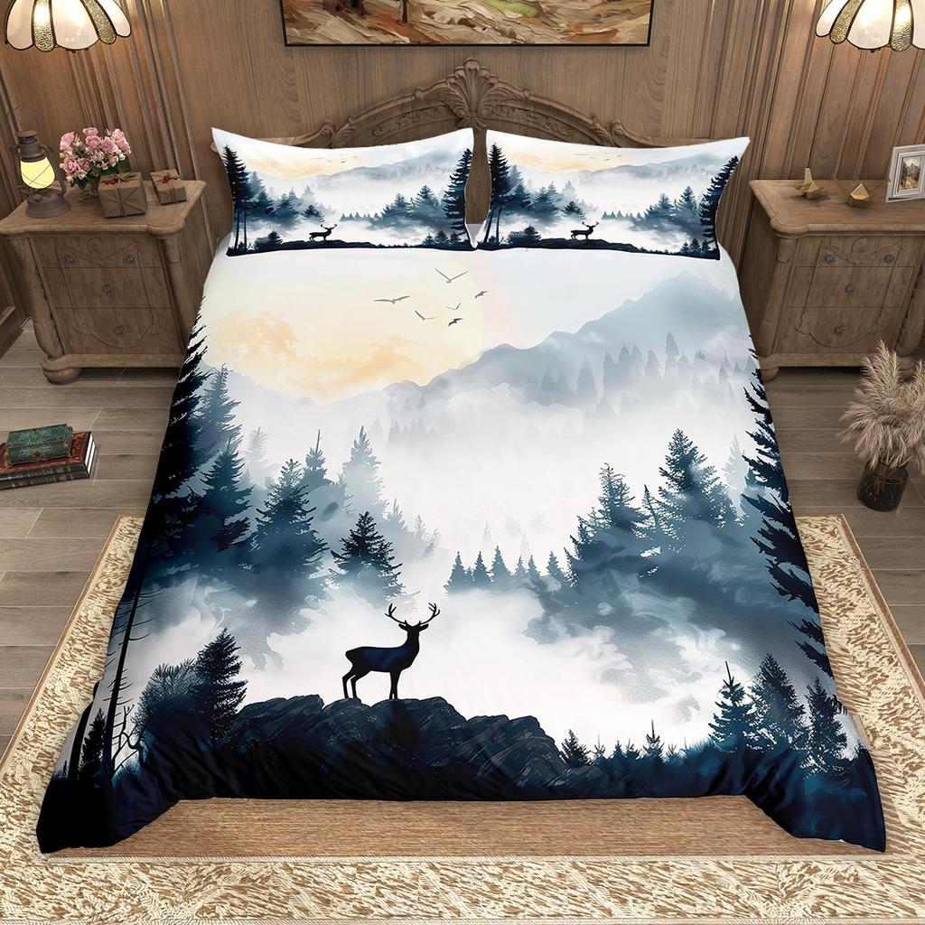 Homewish Safari Deer Bear Duvet Cover Set 2Pcs/3Pcs Woodland Jungle Animal Wildlife Bedding Set Rustic Farmhouse Bed Set