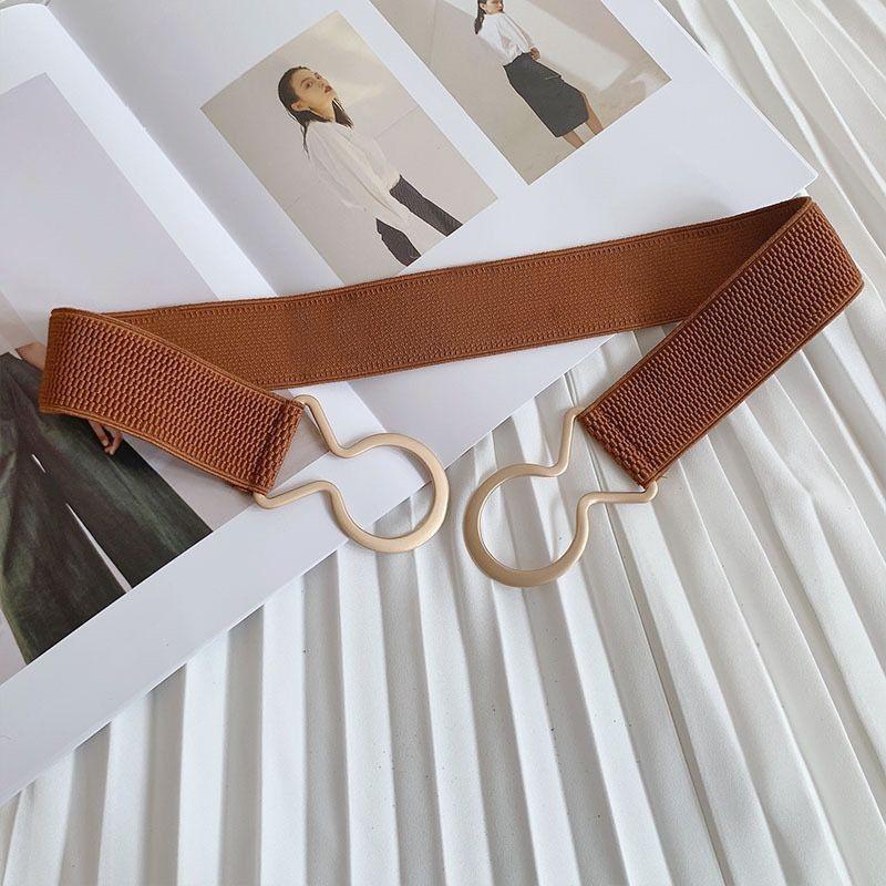 Elegant Korean Style Women's Metal Buckle Belt With Elastic Slimming Waist Design For Dresses