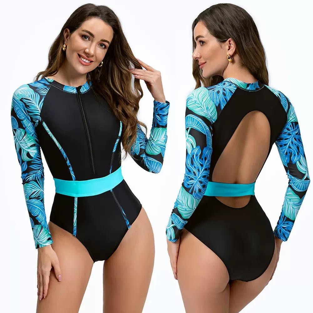 1011 European and American one-piece long-sleeved surf suit backless women's swimsuit wetsuit sexy swimsuit