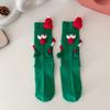 Unisex Couple 3D Santa Hat Dolls Christmas Middle Tube Socks with Magnetic Embellishments for Gifting and Celebrating