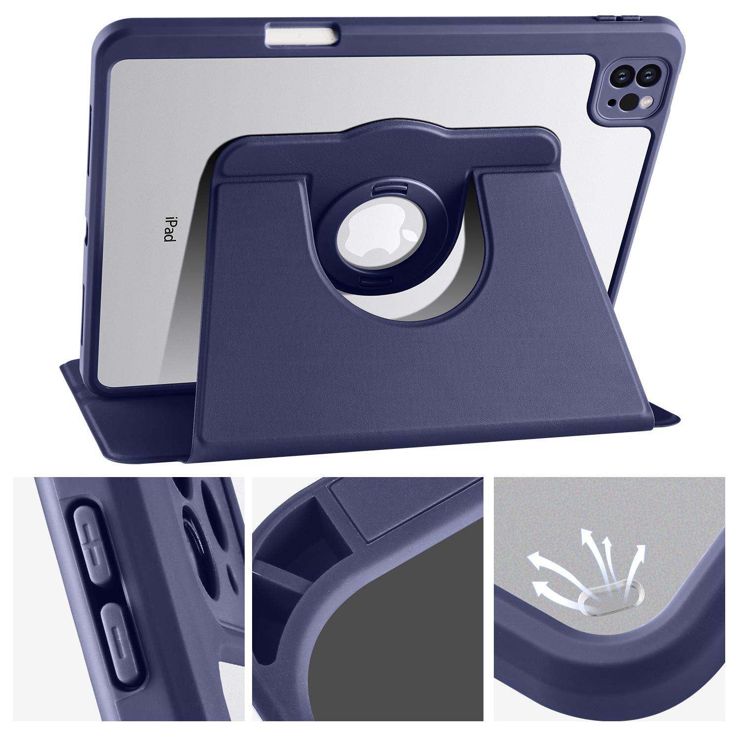 

For iPad Air 11 (2025)/(2024)/Pro 11 (2021)/(2020)/(2022)/Air (2022)/(2020) Tablet Case Rotating Stand PU Leather Cover Dark Blue