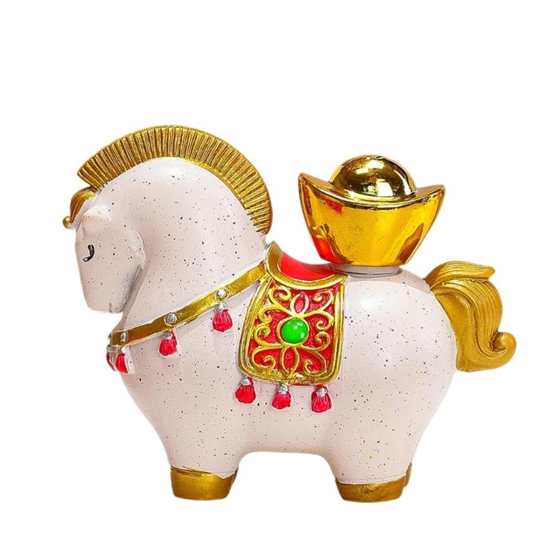 Year Of Horse Resins Sculpture New Year Decorative Figurine Symbolizing Fortunes Prosperity For Gifting Or Shelf Table