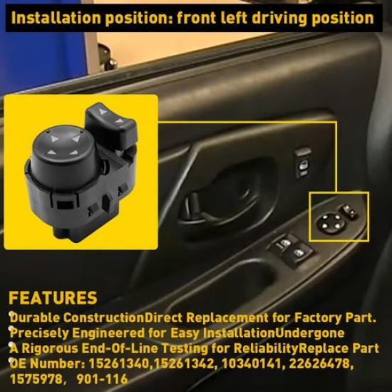 Mirror Switch Front Driver Side Left For Chevrolet Malibu 2005-2007 15261340 USA