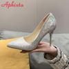 Fashion Aphixta 10cm High Tansparent Stiletto Heels Women Pumps Dazzle Colorful Official Party Shoes Big Size 33-50