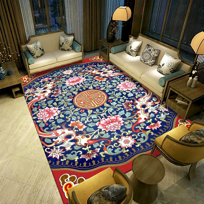 New Chinese Style Living Room Carpet Ethnic Tea Table Sofa Bedroom Bedside Carpet Easy To Maintain Carpet Mat
