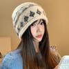 Jacquard knitted crimped headgear women's autumn and winter warm new fashionable versatile face small wool hat