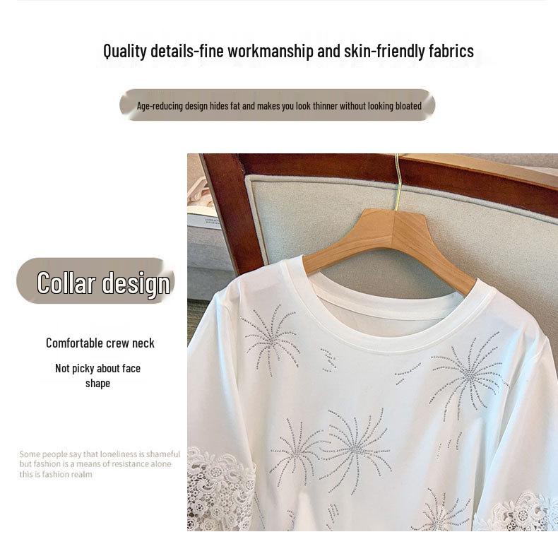 Plus Size Women's Loose Round Neck Mid-Length Short Sleeve T-shirt, Sizes 200/300/350 Jin, Bust 150/160.