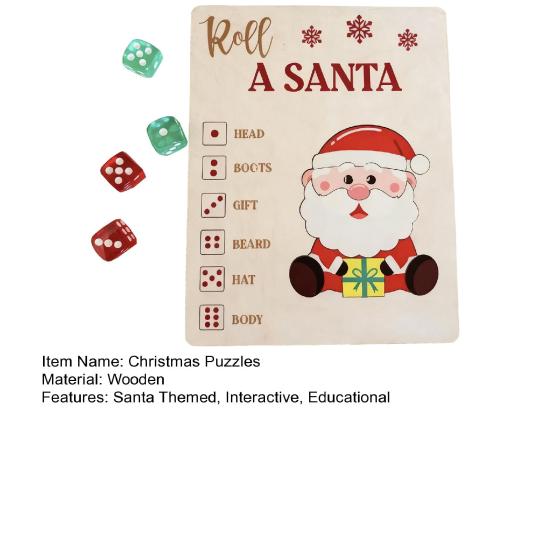 Christmas Puzzle Dice Game Santa Claus Wooden Jigsaw Puzzles for Adults Fun Holiday Activity for Kids Unique Christmas Party Game