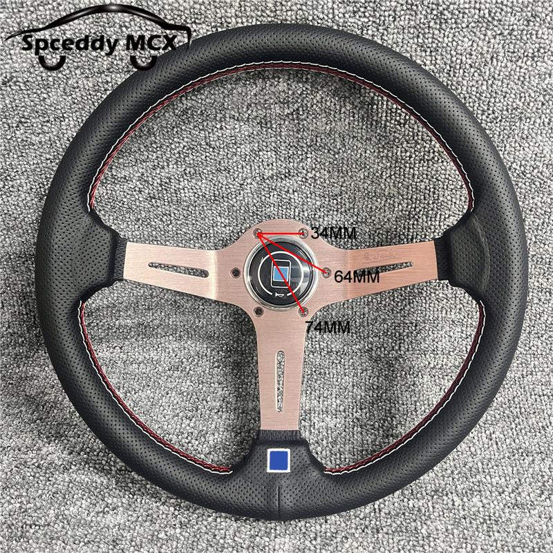Spceddy Für Lenkrad 14 Zoll 350mm Perforiertes Leder Konkav Auto Sportlenkrad