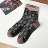 Autumn Winter Mid Calf Socks for Women Japanese Embossed Floral Cotton Socks Court Retro Ethnic Artistic Style Soft Casual Socks