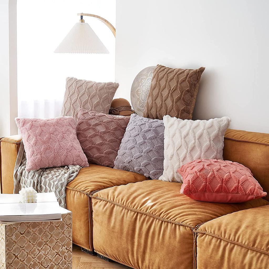 Sofa Pillowcase Ins Style Nordic Style Solid Color Light Luxury Plush Home Fabric Pillowcase