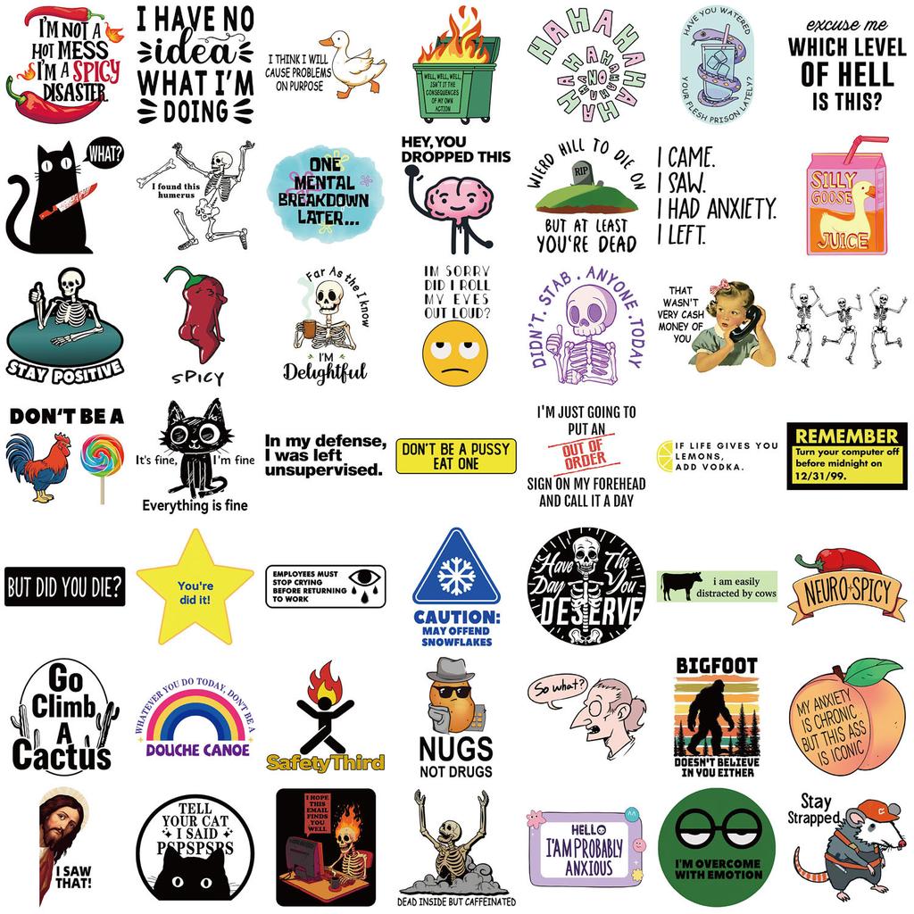 50 Cartoons Snarky MEME Doodle Stickers Decorative Guitar Notebook Suitcase DIY Waterproof