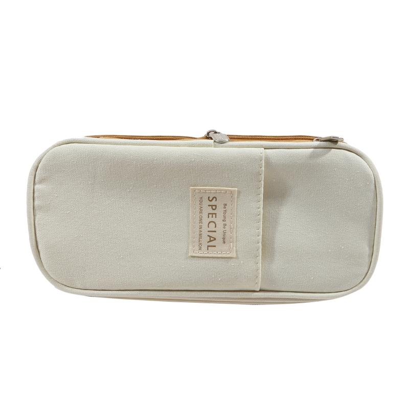 Cute Canvas Pencil Case Student Color Block Stationery Storage Bag Multifunctional Large Capacity Pen Bag Organizer Pouch