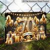 2D Flach, 1 Stück "Happy 70th Birthday" Luxus Schwarz & Gold Schild - 70. Geburtstag Dekoschild mit Glitzerzahl & Goldenen Ballons, Schwarz & Gold