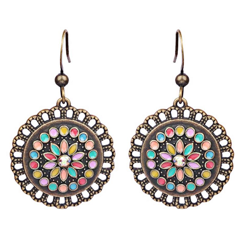 Vintage Ethnic Enamel Drop Oil Round Water Drop Earrings for Women Boho Multilcolor Beads Dangle Earring Female Pendiente Mujer
