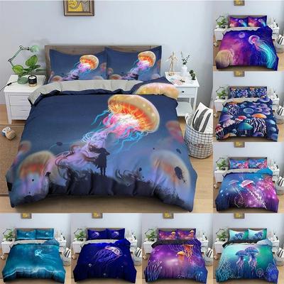 Meerestiere Bettbezug-Set Quallenmuster Bettwäscheset Full Queen King Size Weicher Bettdeckenbezug mit Kissenbezug Heimdeko