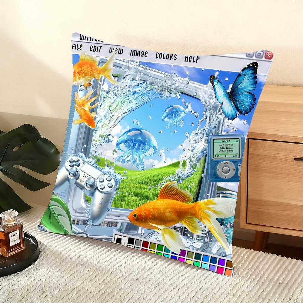 Frutiger Aero Art Cushion Cover Soft Short Plush Pillow Cover Smooth Cozy Texture Aesthetic Cushion Case Home Decor