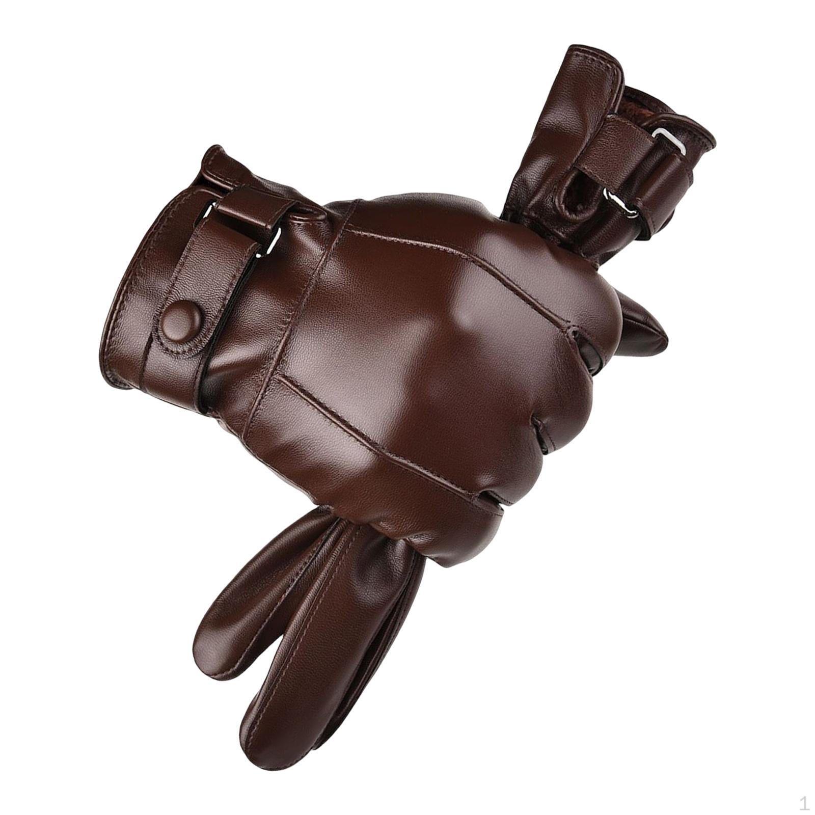 

Men Winter Gloves, PU Leather Touchscreen Texting Typing Autumn Warm Soft Thermal Windproof Brown 24.5cm