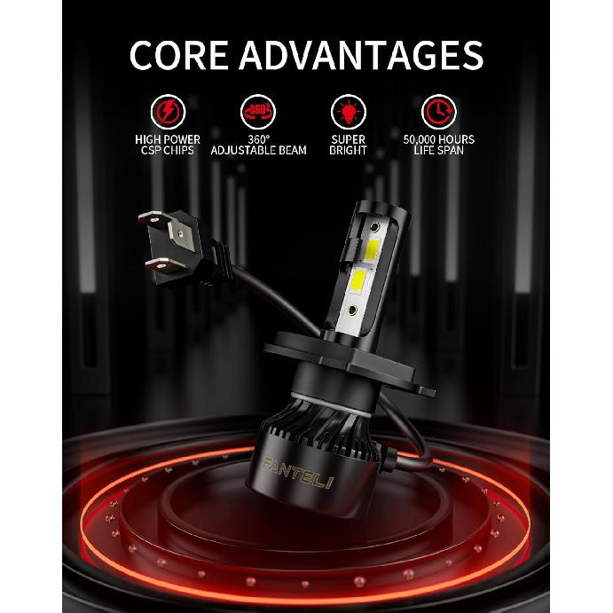 // Bulbs High And Low Beam 6500K Cool White 40000LM 900% Brightness, 1:1 Size Plug And Play Non-Polarity IP68 Waterproof Off Road Lights, Pack Of 2