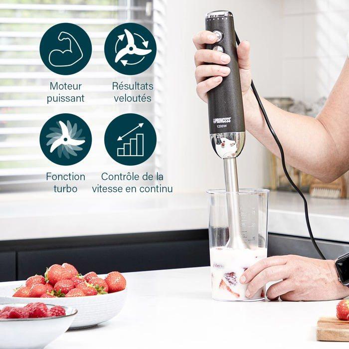 Mixeur Plongeant - Princess - 01.221229.01.001 - 1200 W - 3 Lames Inox - Verre Mesureur 700 Ml