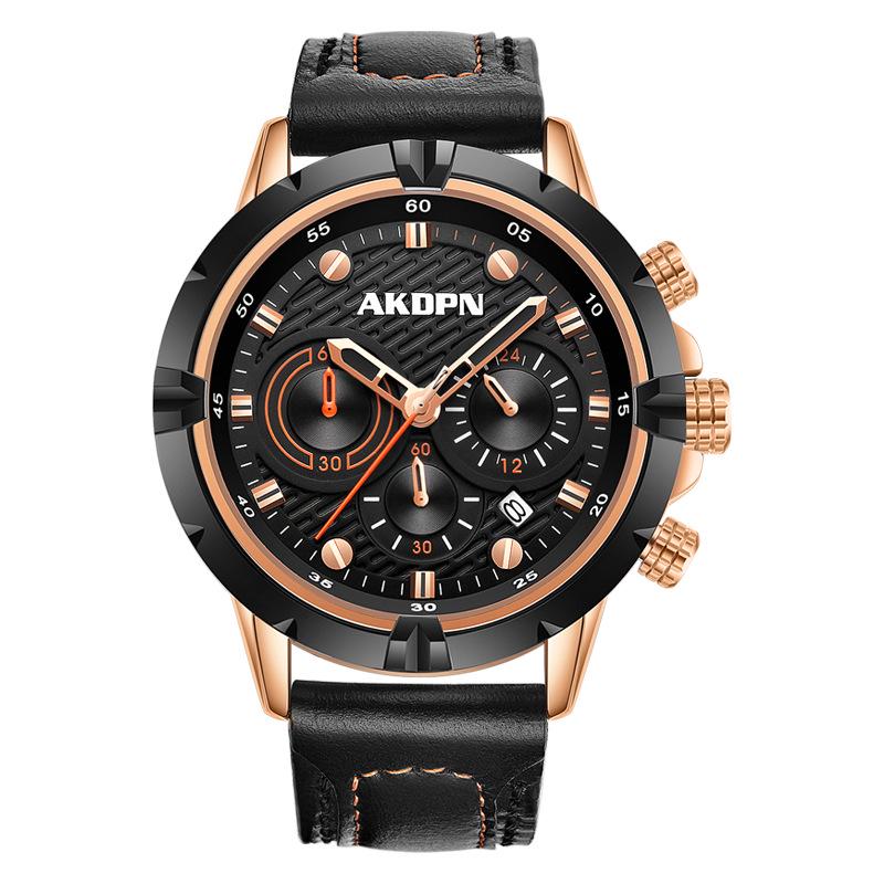 AKDPN Men's Multi-Function Chronograph Quartz Watch with Leather Strap