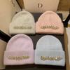2024Mode Damen Wintermütze Echtes Kaninchenfell Gestrickte Mützen Diamanten Blume Damen Freizeit Hüte Warme Wolle Skullies Beanies