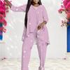 Women Plus Size Round Neck Long Sleeve Blue Black Printed Layered Top Long Pants Two Piece Set