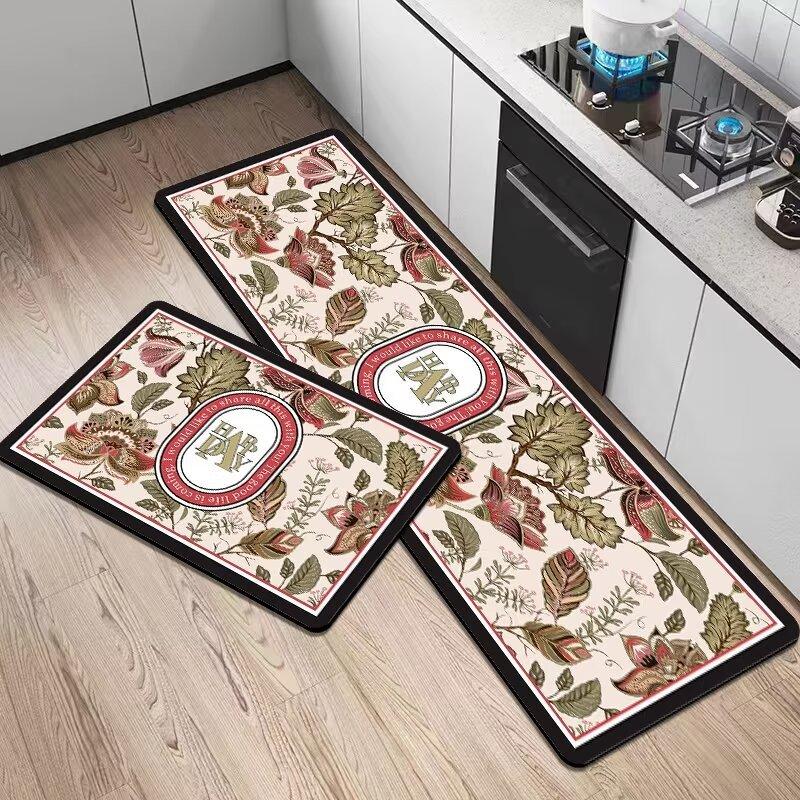 French Light Luxury Leather Floor Mat Household Kitchen Dirt-Resistant Floor Mat Can Be Scrubbed, Leave-In And Cut Pvc Floor Mat