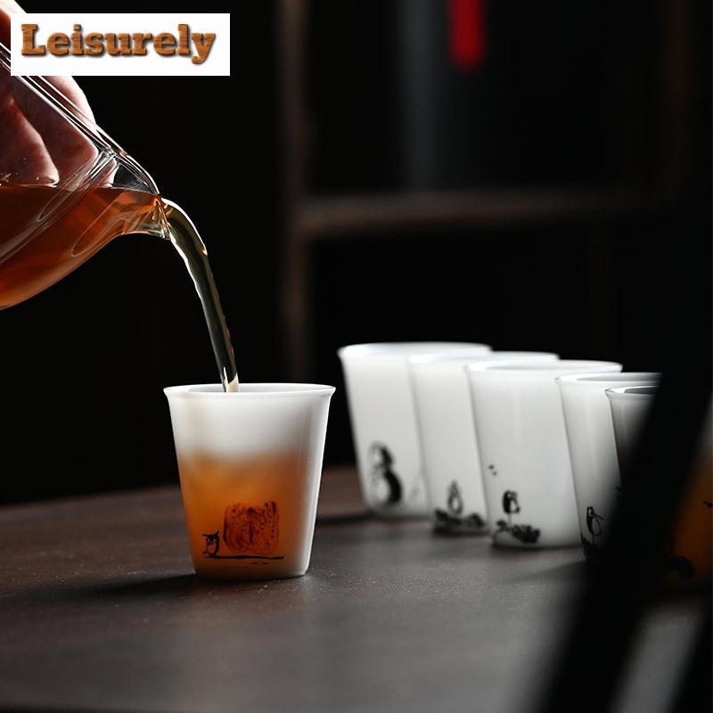 50ml Iced Jade Porcelain Tea Cup Dehua White Hand Painted Bird Single Master Cup Smelling Tea Bowl Water Jug Kung Fu Teaset Gift