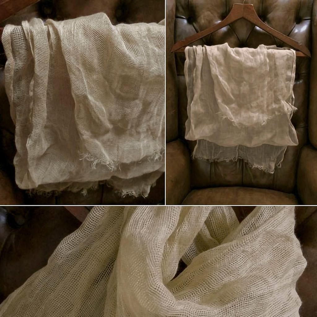 Used 100% Linen Grid Mesh Stole Beige Linen Scarf Natural