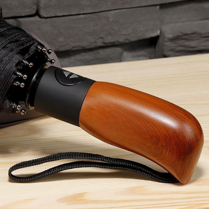 Light Luxury Wooden Handle Umbrella Sun Protection Anti-ultraviolet Fully Automatic Tri-folding High-end Business Gift Umbrella