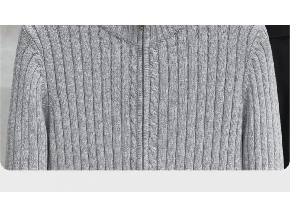 American Autumn/Winter Solid Color Zippered Knit Cardigan: Trendy Korean-Style Men's Outerwear