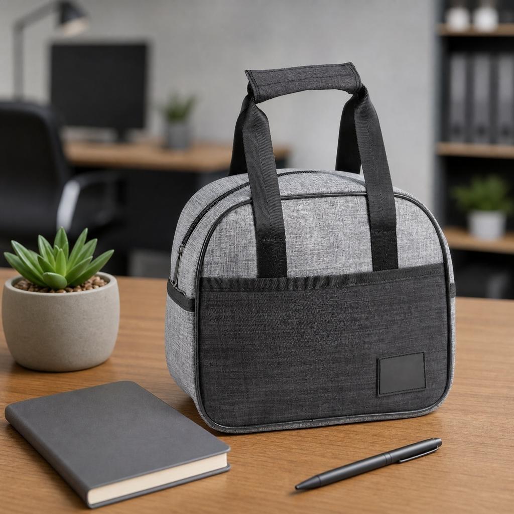 Oxford Fabric Portable Handheld Lunch Bag Insulated Cooler Bag with Front Pocket and Dual Handles for Food Storage and Transportation