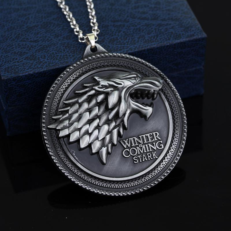 Serie TV Lupo Stark Trono portachiavi Inverno Sta Arrivando Collana con Ciondolo Vintage Logo 3D Famiglia Stark Gioielli Souvenir Regalo