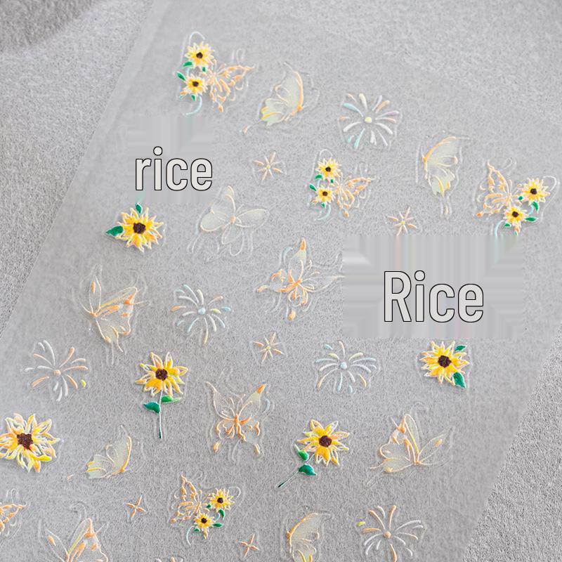 Heart-born Sunflower & Butterfly 7-Color Embossed Nail Art Stickers