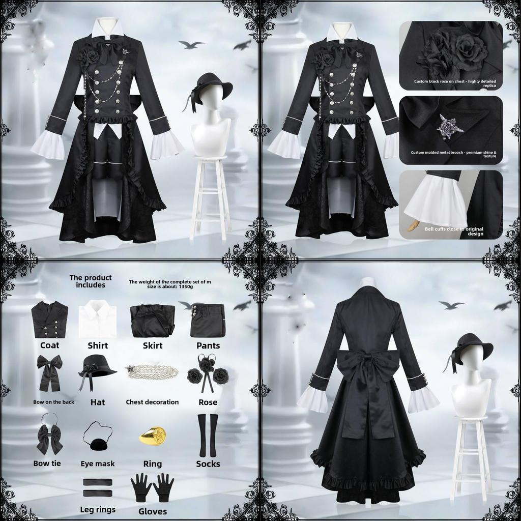 Black Butler Ciel Phantomhive Cosplay Shalior Costume With Polyester Fabric For Anime Role Play