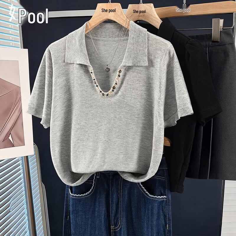Women s Linen Blend Polo Knit Top One Size