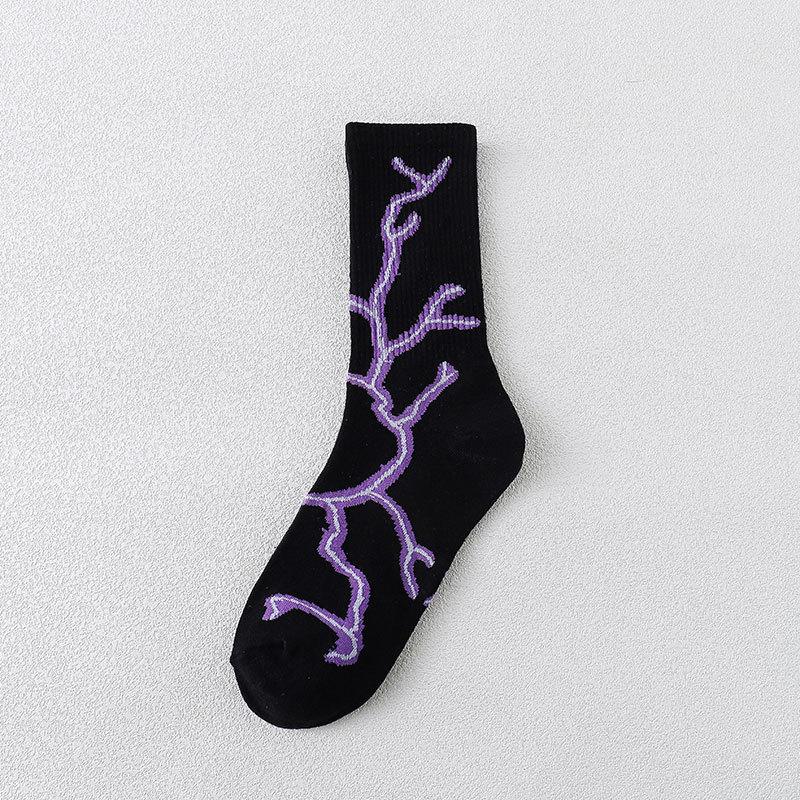Harajuku Hip-Hop Street Sports Skate Socks Tie Dye Lightning Designer Happy White Socks Women